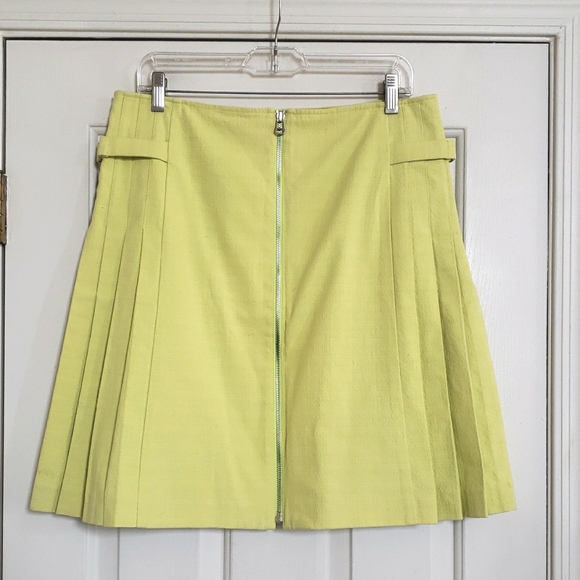 Vintage Y2K DAVID MEISTER Pastel Lime Green Pleated Skirt Textured Cotton - Picture 1 of 12